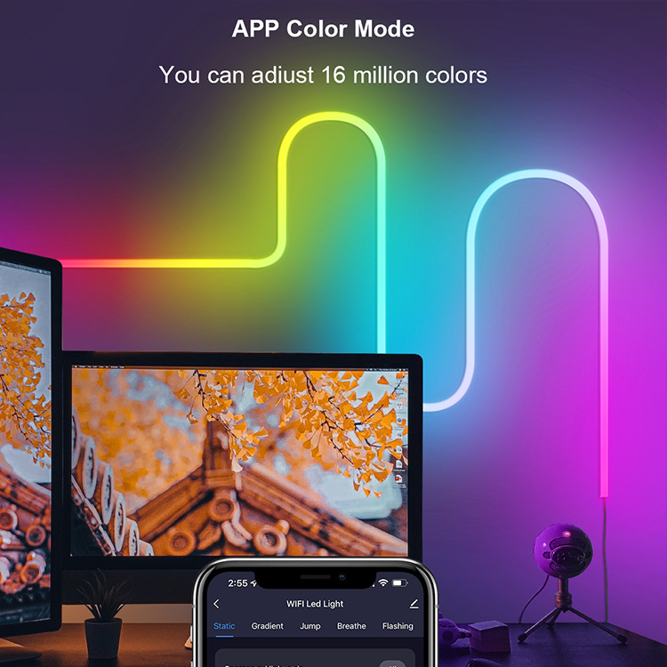 Tuya WiFi Bluetooth Music Color Chasing RGBIC USB LED Neon Light Strip 3m DIY Neon Sign Kit